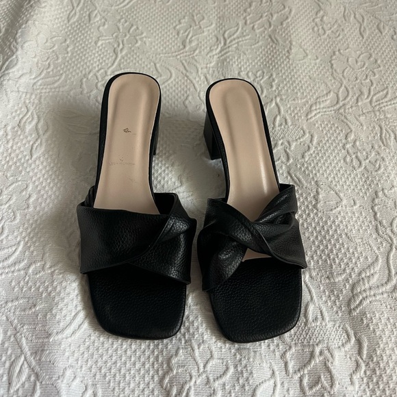 Black Faux Leather Women's Slide Sandals - Picture 3 of 6
